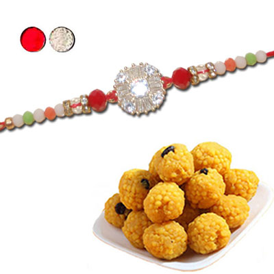 "RAKHIS -AD 4580 A (Single Rakhi),500gms of Laddu - Click here to View more details about this Product